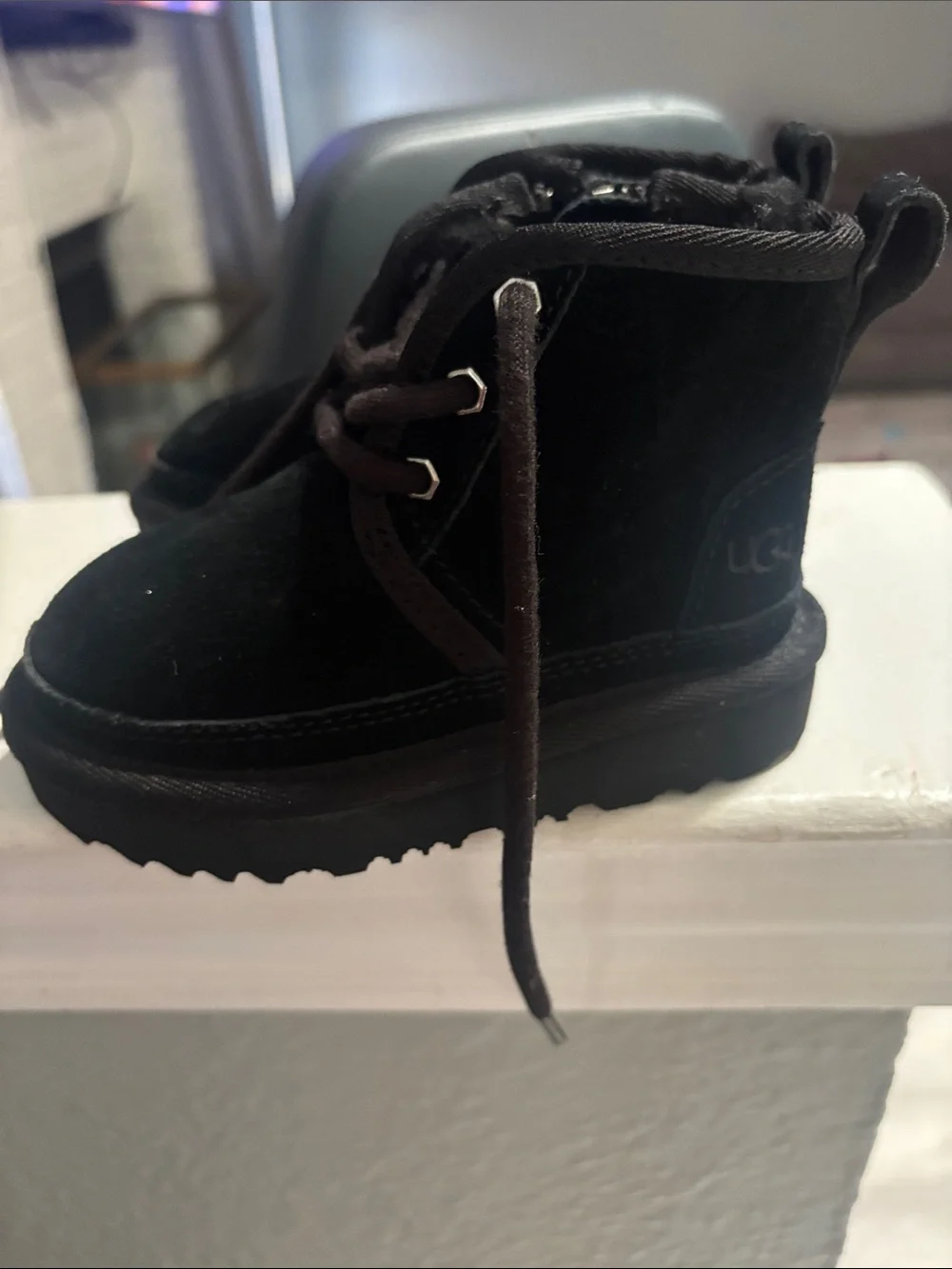 UGG Kids Black Suede Lace-Up Ankle Boots